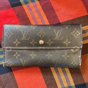 Louis Vuitton Large Brown Monogram Fold Wallet with Gold Snap